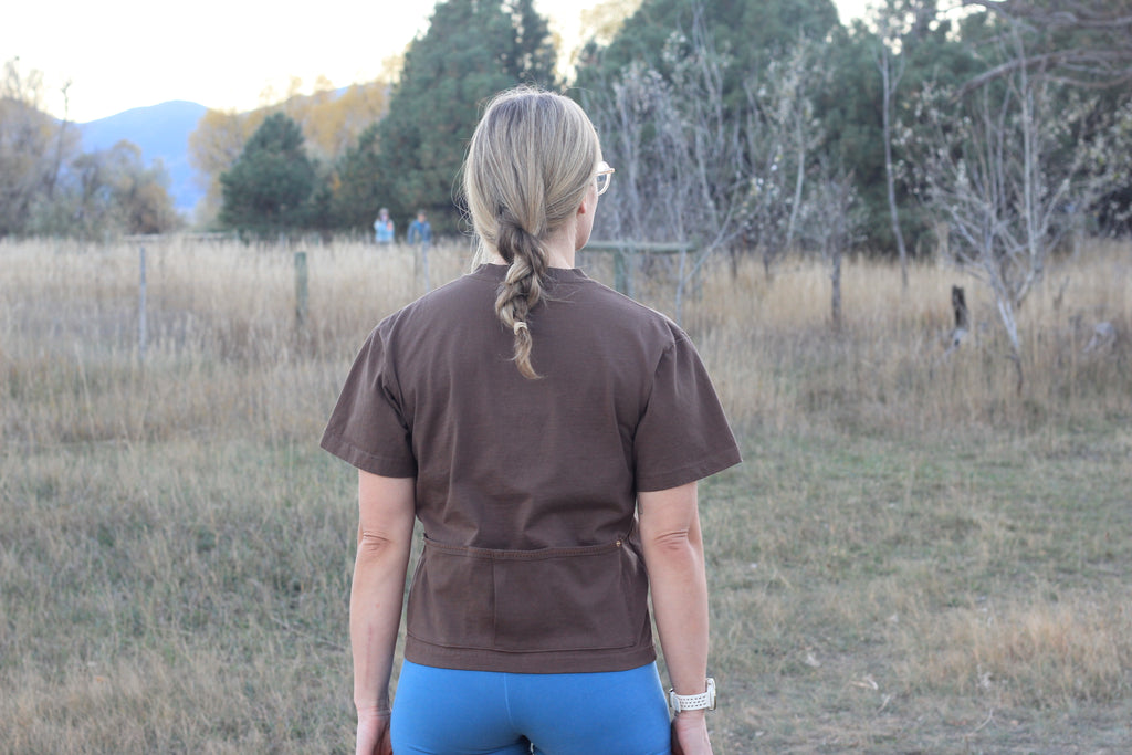 Algodón Cropped T-Shirt Cycling Jersey - Chocolate